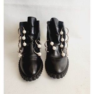 Coliac Cake Embellished Derby Piercing  Pearl Combat Boots 5 With Imperfections